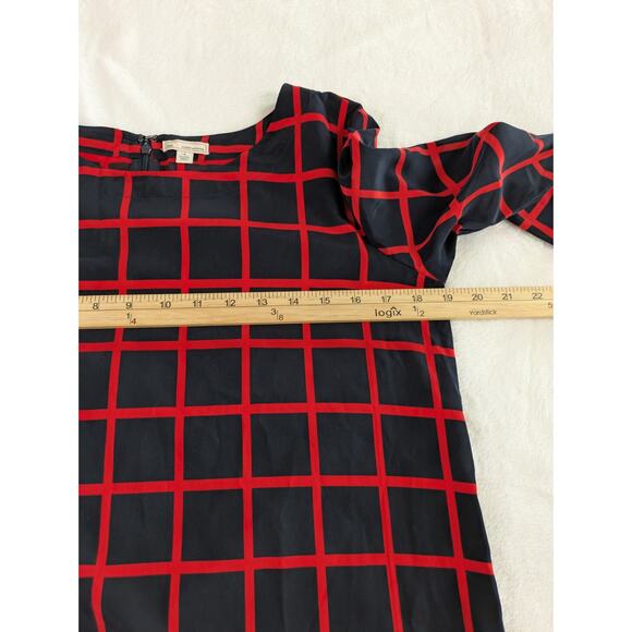 Gap Shift Dress‎ Womens Small Black Red Window Pain Grid Pattern 3/4 Sleeve Midi - Picture 7 of 11